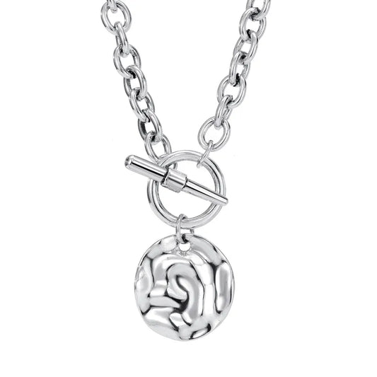 Silver Disc on Chunky Chain Necklace