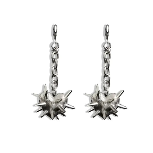 Spikey Hearts on Chains Drop Earrings