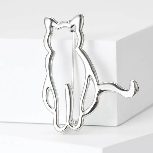 Silver Outlined Cat Brooch