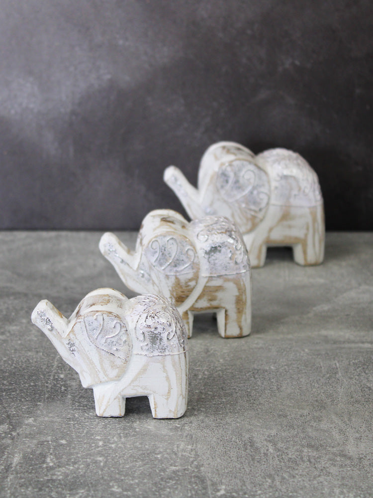 Set of 3 Mini Carved Elephants