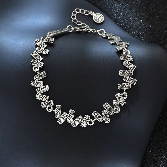 Silver Plated Textured Bracelet With Rectangles