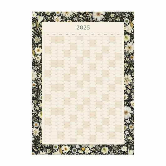 2025 Year Wall Planner, White on Black