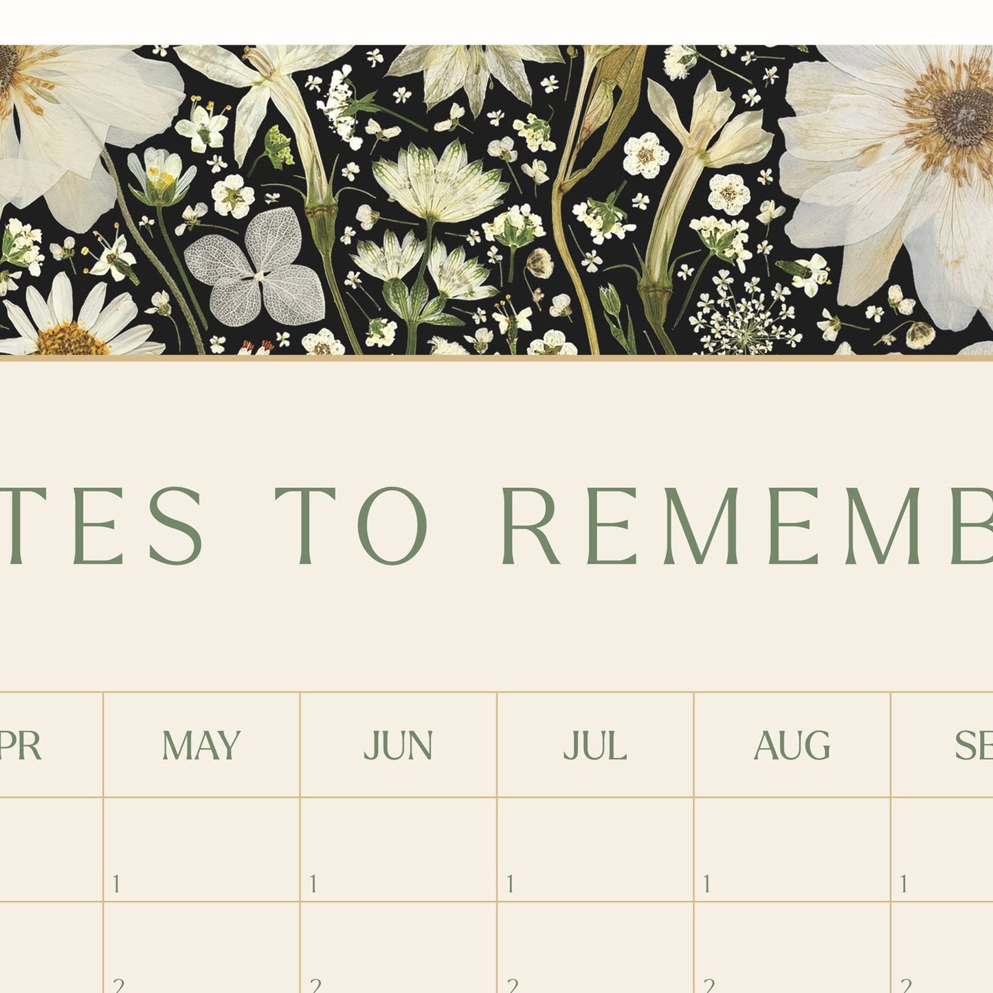 Dates to Remember Perpetual Wall Calendar, White on Black