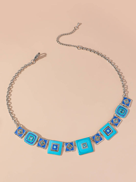 Necklace with Blue Enamel Squares