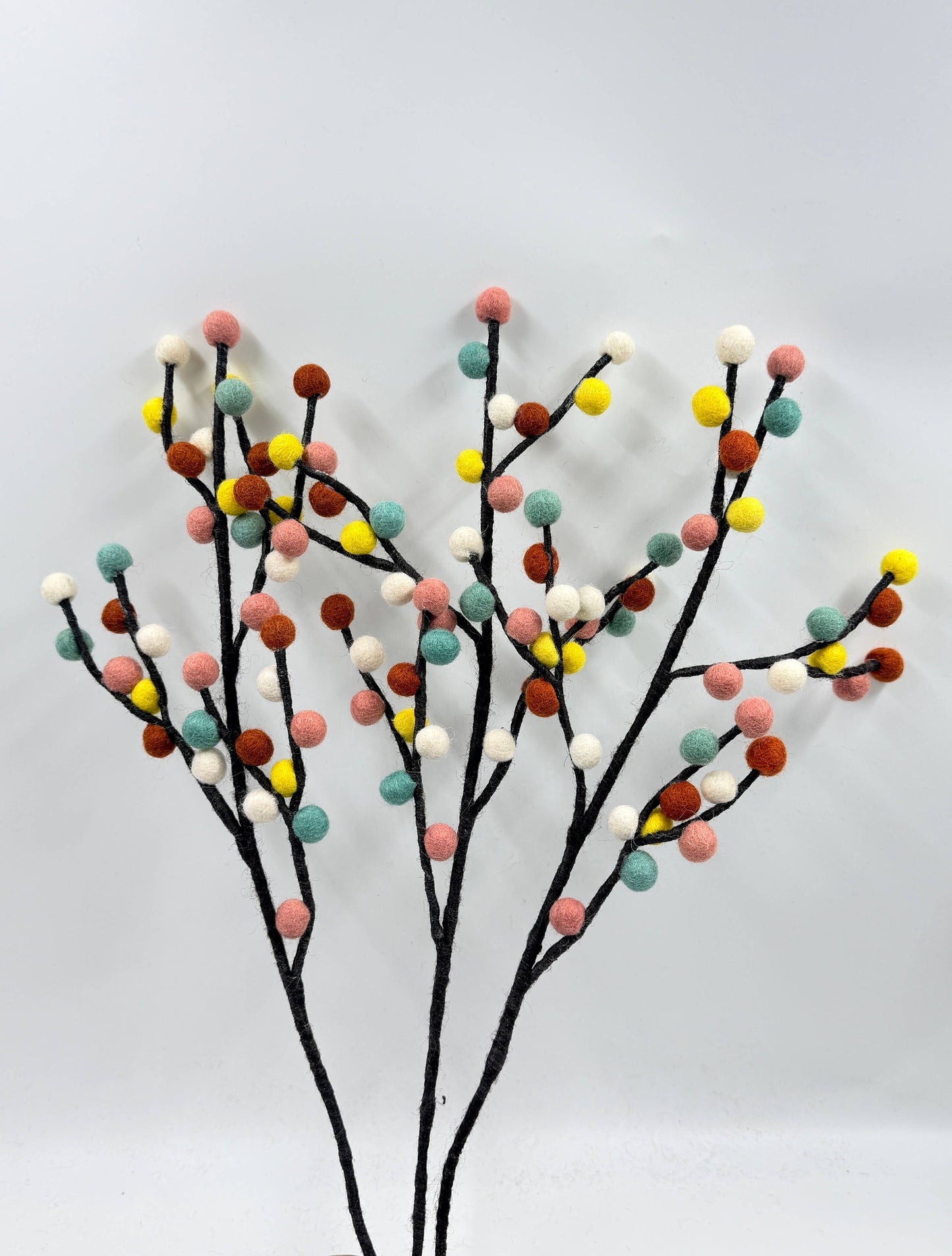 Light Multi Colour Pom Pom Branch  Handmade  Felted Flower