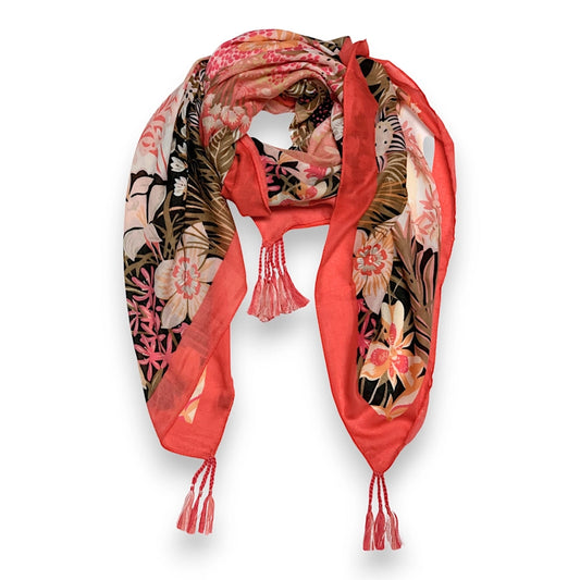 Garden Floral Print Tassel Square Scarf