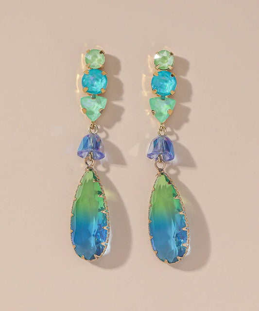 Blue & Green Crystal Statement Drop Earrings