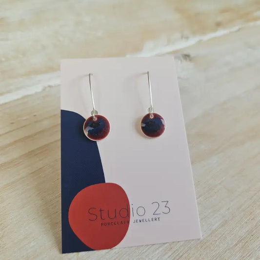 Burgundy/Navy Circle Drop Earrings