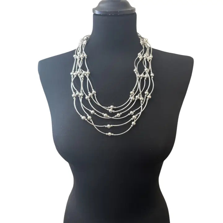 Layered Multi-Strand Necklace in Silver