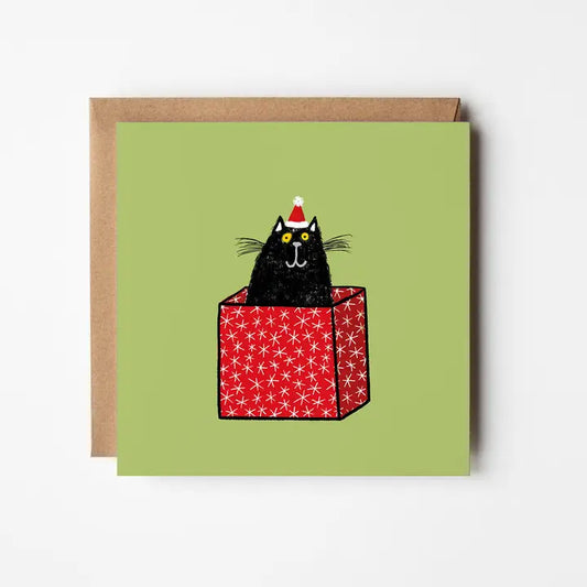 Cat in A Christmas Box - Blank Christmas Card