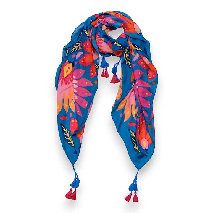 Lotus Print Tassel Square Scarf