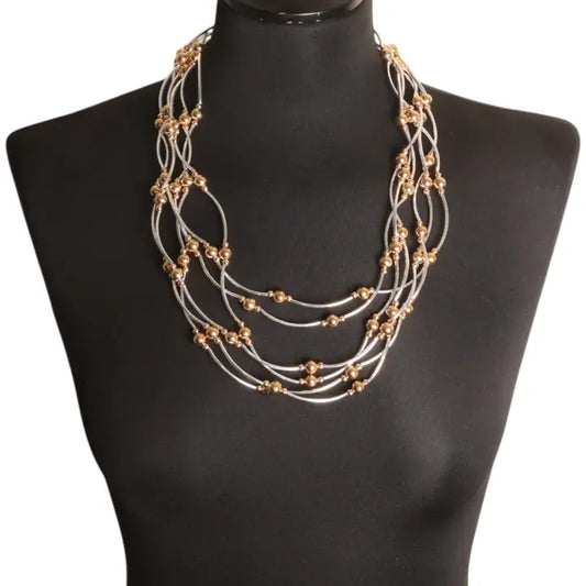 Layered Multi-Strand Necklace in Mixed Silver & Gold
