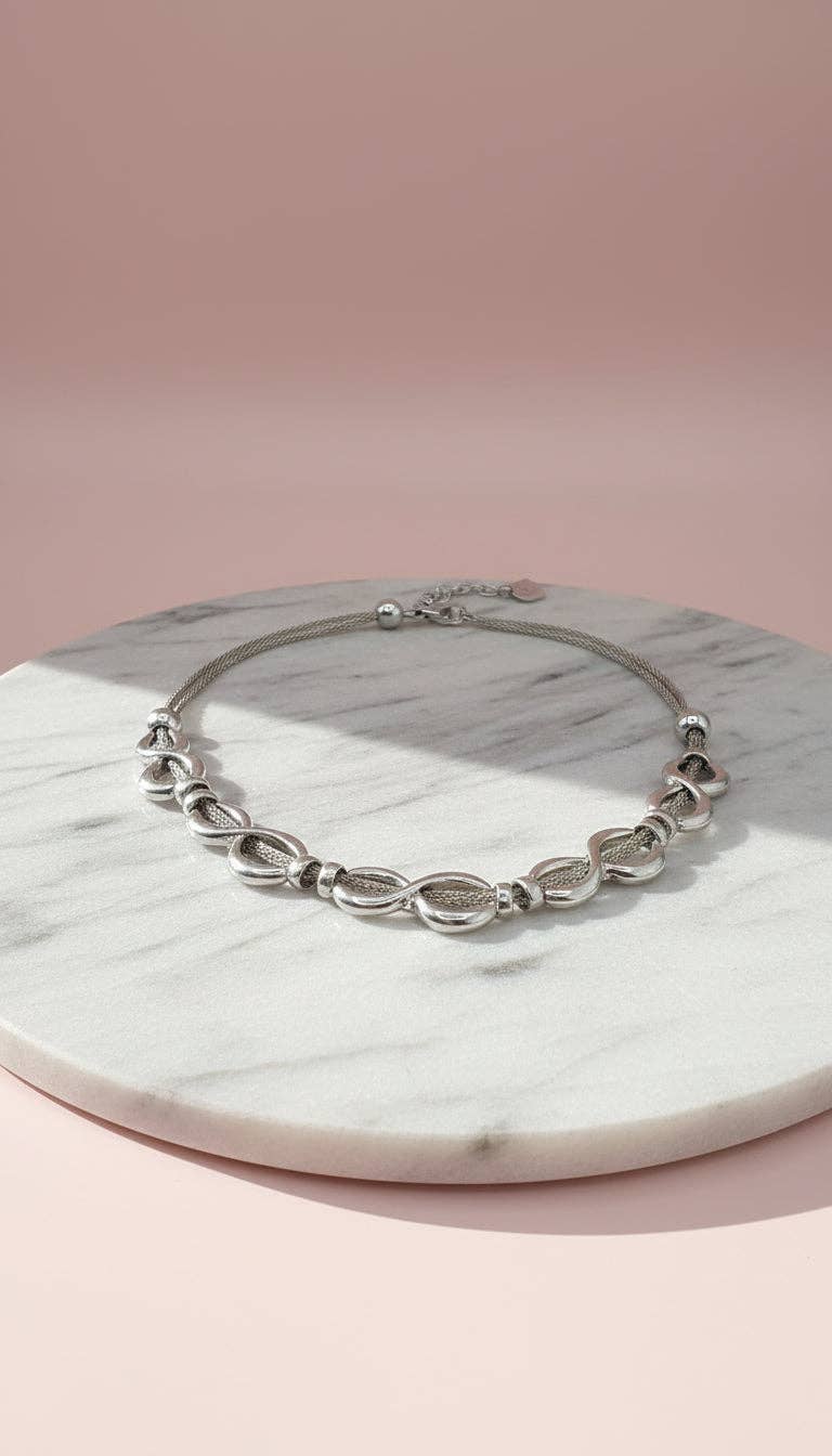 Twisted Woven Silver Statement Necklace: Silver