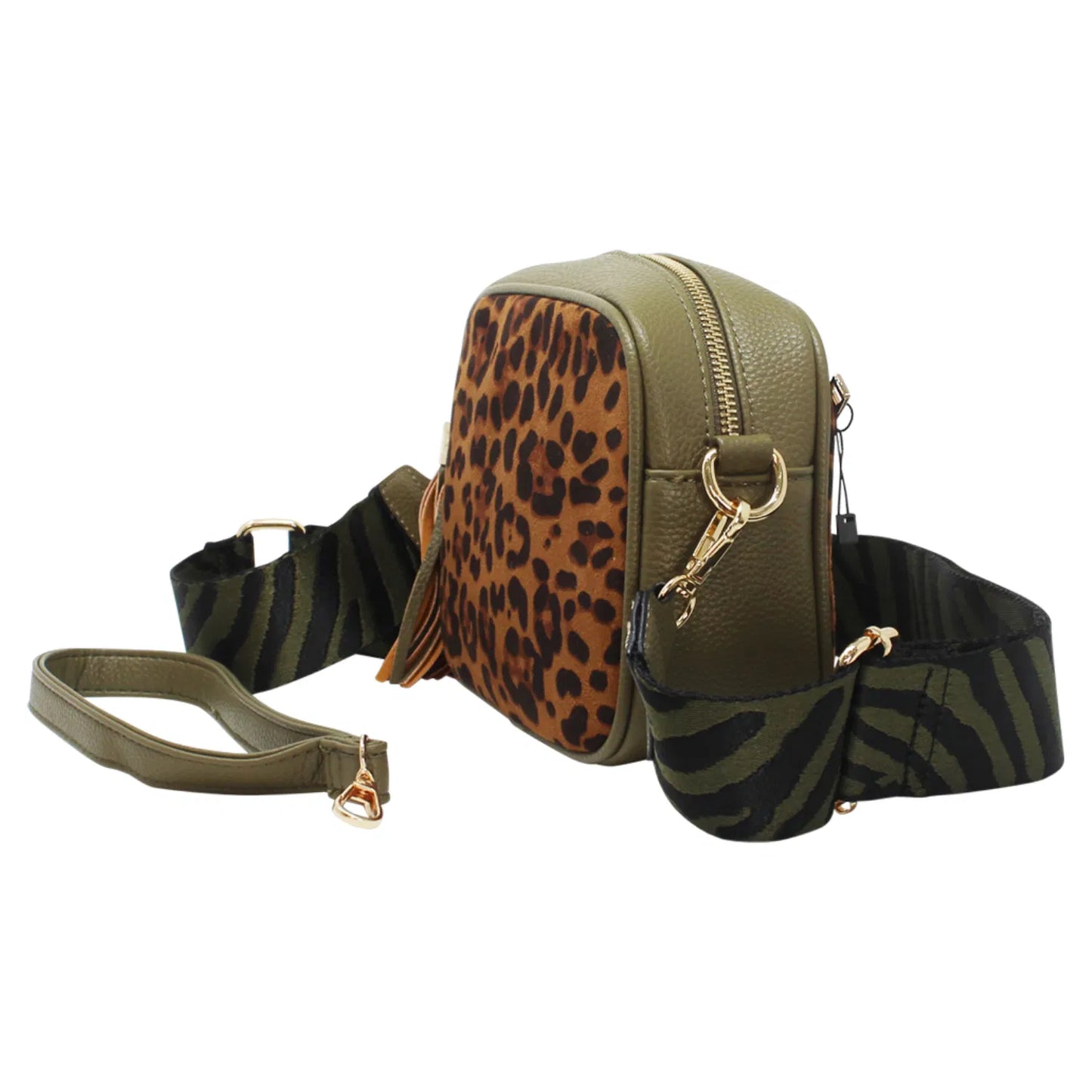 Leopard Print Crossbody Bag with Canvas Strap