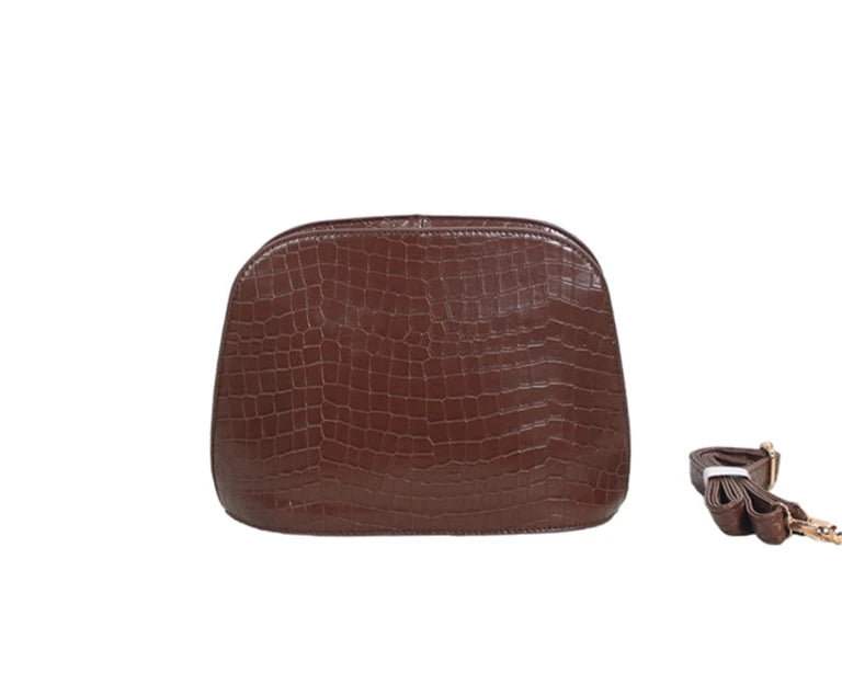 Snake Skin Effect Shoulder Bag - Brown