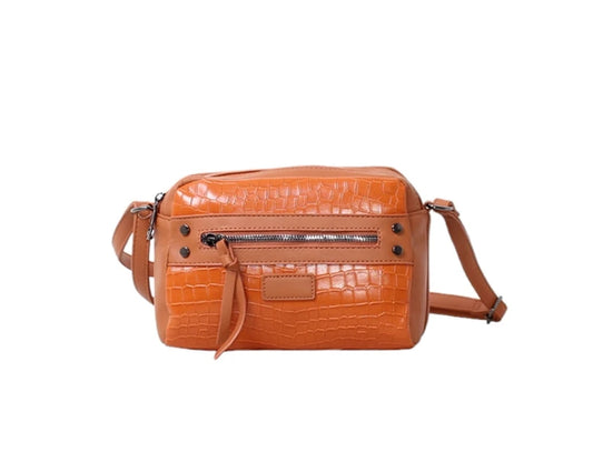 Shoulder Bag with Two Zippers - Orange