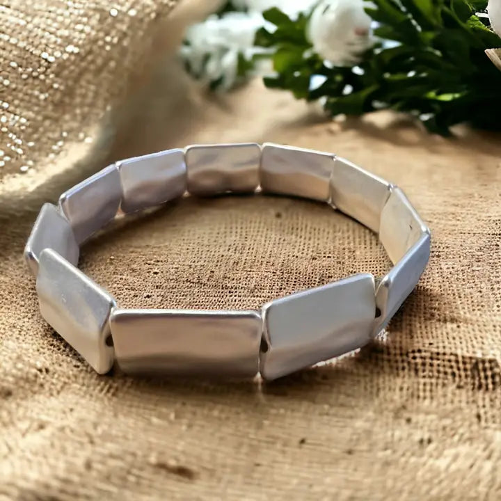 Silver Rectangles Stretchy Bracelet