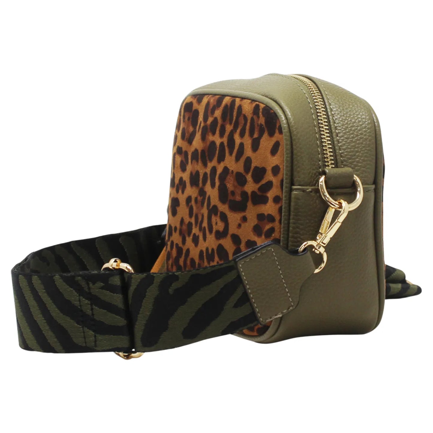 Leopard Print Crossbody Bag with Canvas Strap