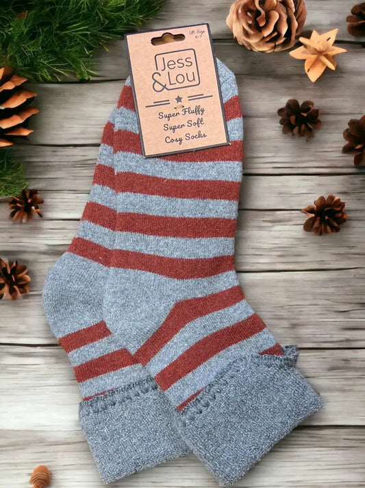 Sassy Striped Rust Super Cosy Cuff Socks