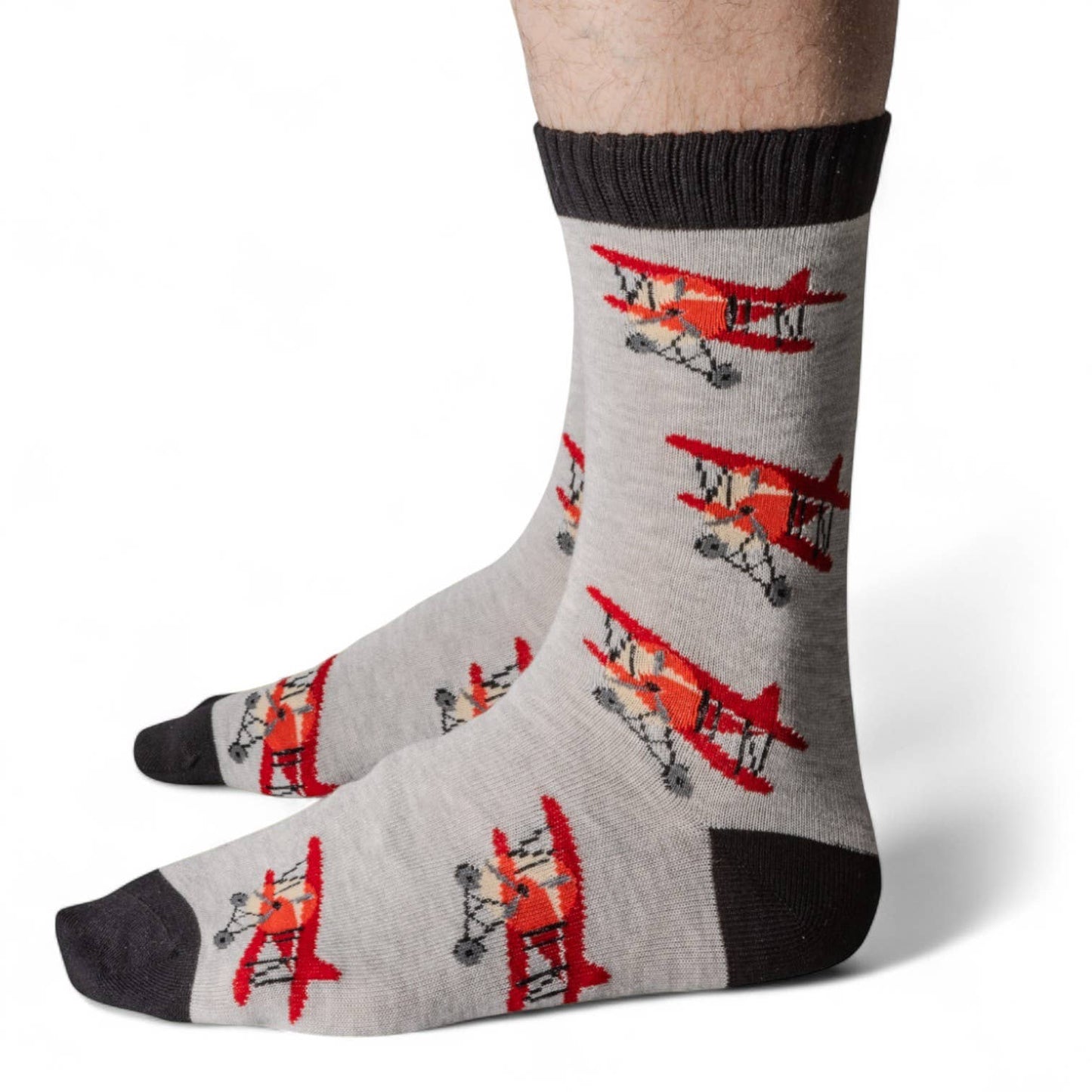 Grey Bamboo Socks with Plane Design
