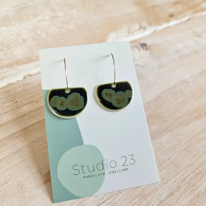 Semi-Circle Drop Earrings - Olive