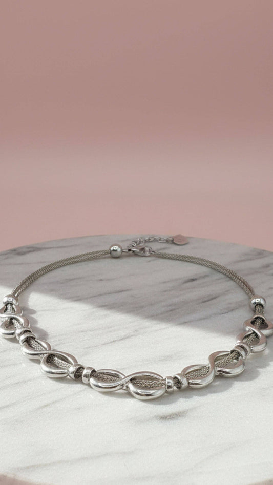 Twisted Woven Silver Statement Necklace: Silver