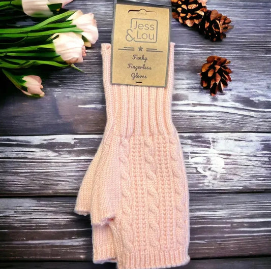 Baby Pink Cosy Cable Knit Fingerless Gloves