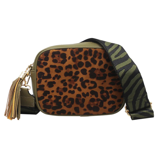 Leopard Print Crossbody Bag with Canvas Strap