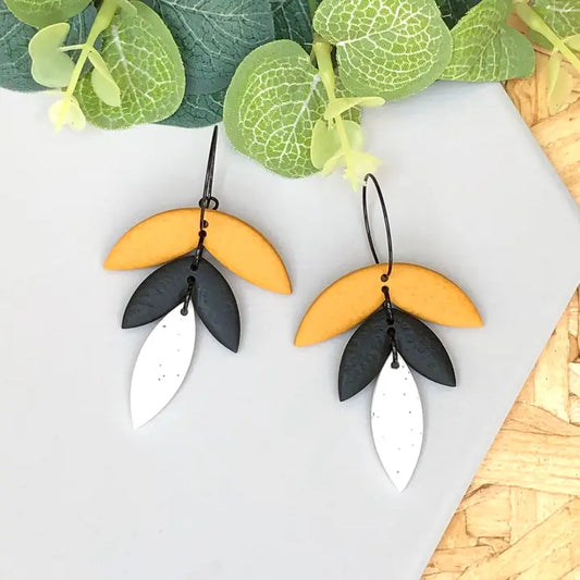 Mustard & Mono Colour Block Petal Drop Hoop Earrings