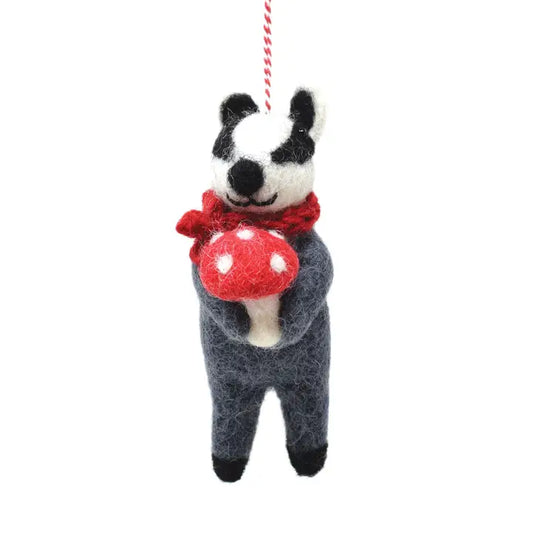 Felt Decoration - Badger with Mushroom