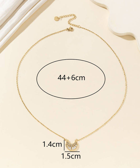 Gold, Crystal & Pearl Crescent Pendant Chain Necklace
