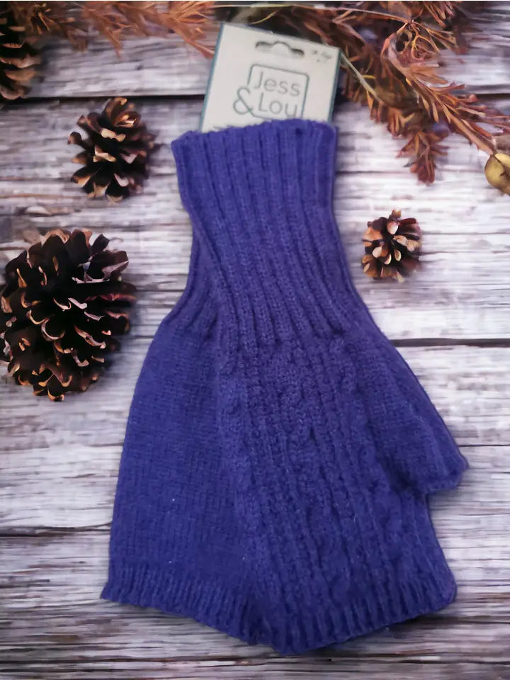 Navy Cosy Cable Knit Fingerless Gloves