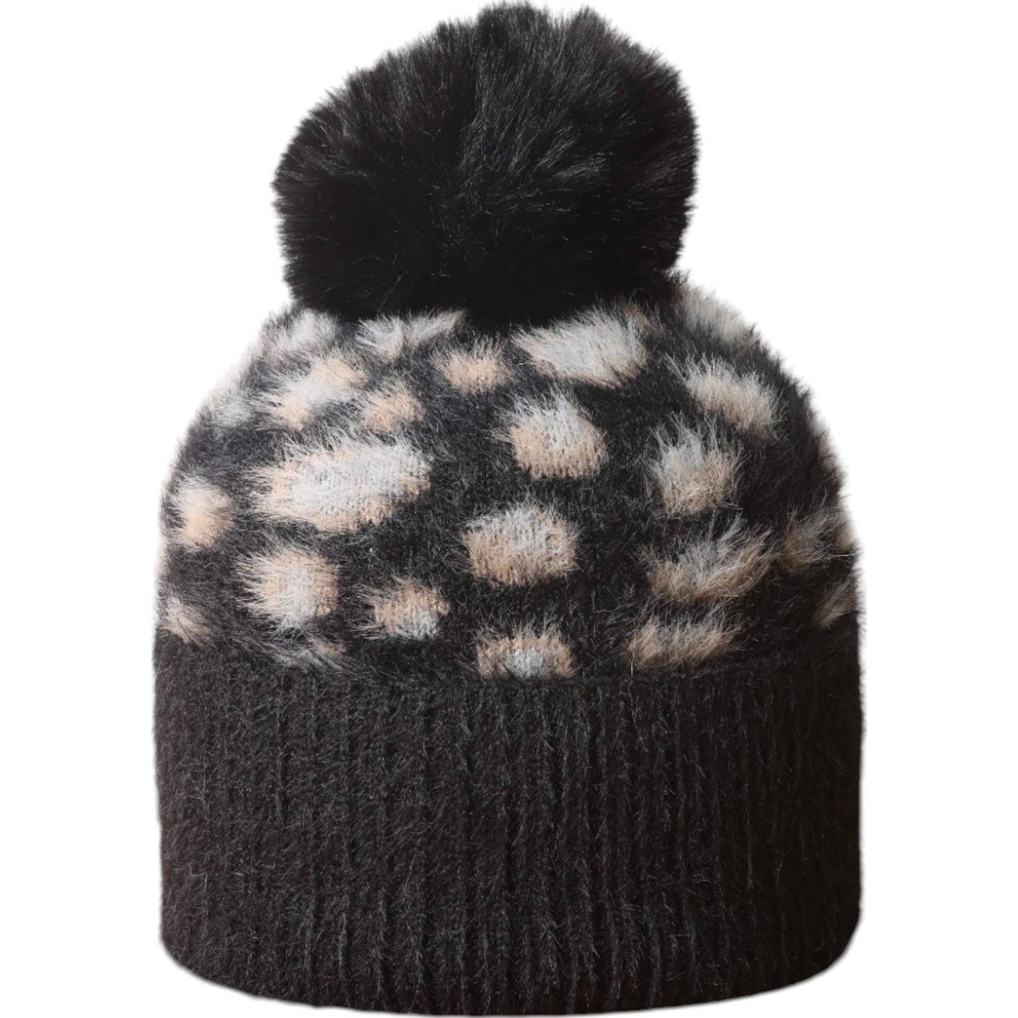 Black Leopard Fluffy Bobble Hat