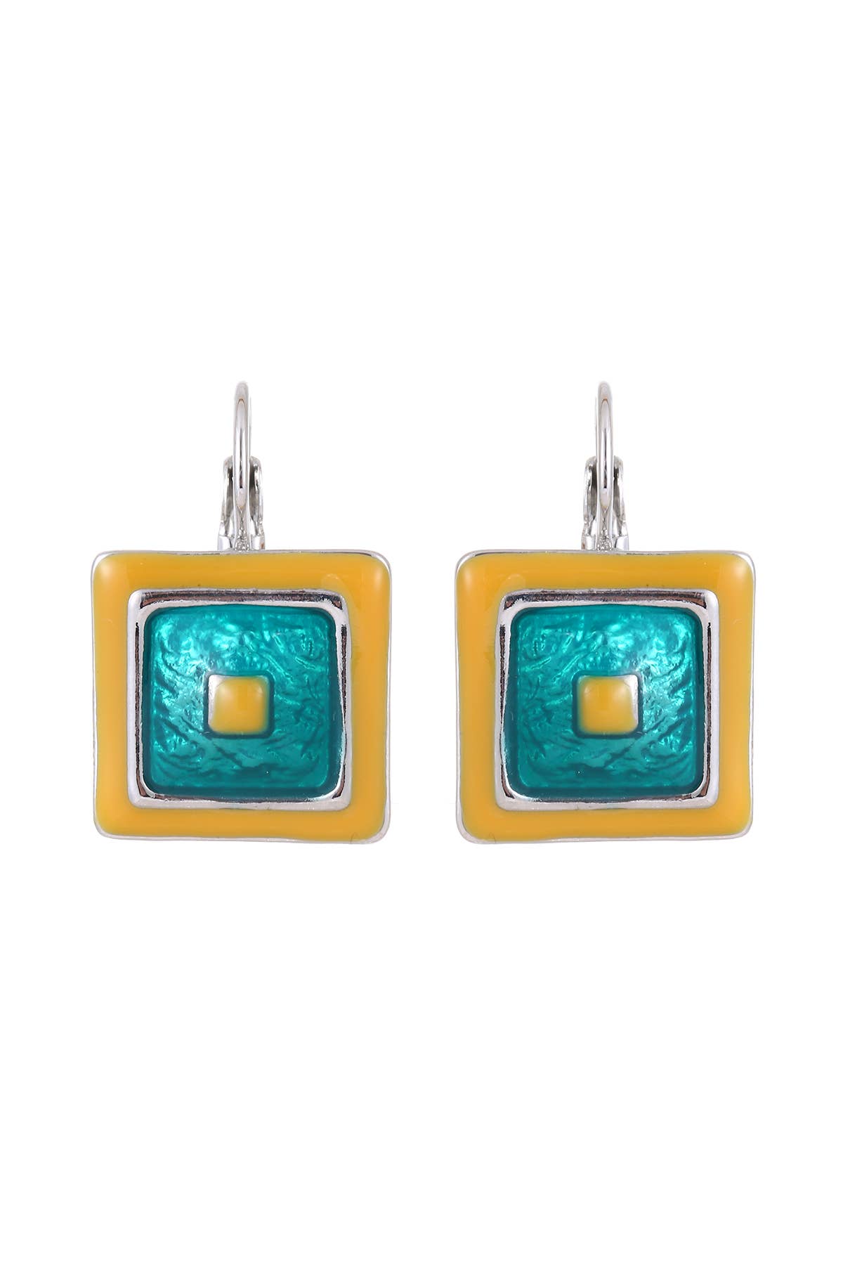 Mustard & Green Enamel Square Earrings