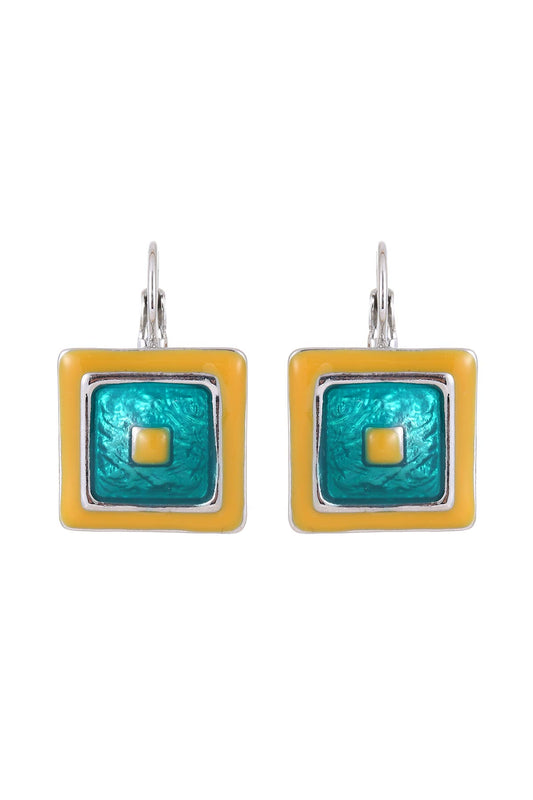 Mustard & Green Enamel Square Earrings