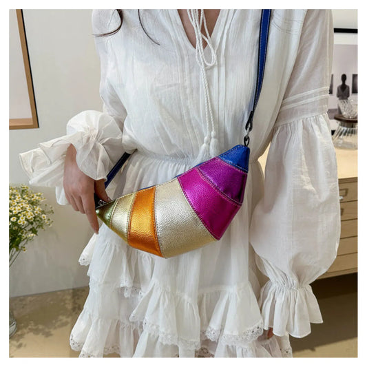 Rainbow Colour Metallic Croissant Shape Bag Shoulder Bag