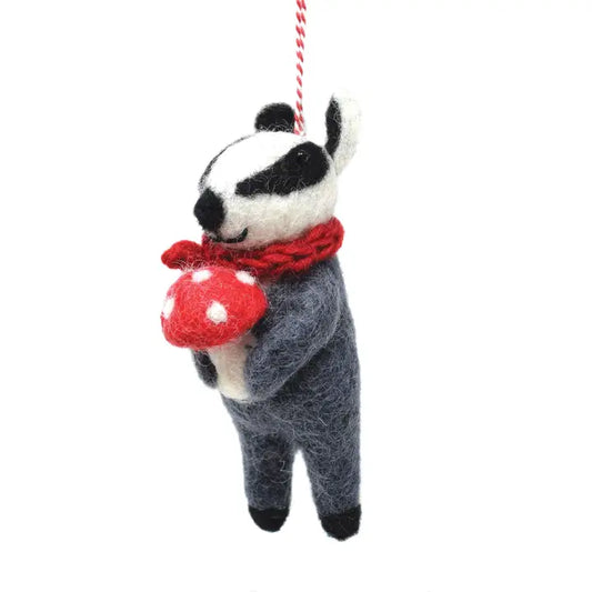Felt Decoration - Badger with Mushroom