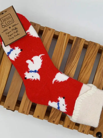 Red Westie Super Cosy Cuff Socks