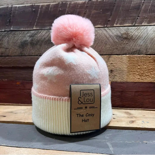 Pink Unisex Star Cosy Bobble Hat