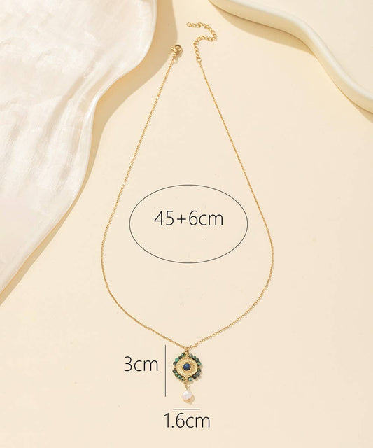 Elegant Gold Pendant Necklace with Natural Stone Beads