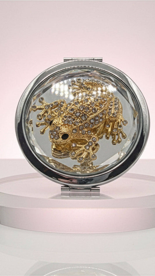 Crystal Frog Compact Mirror & Gift Box: White