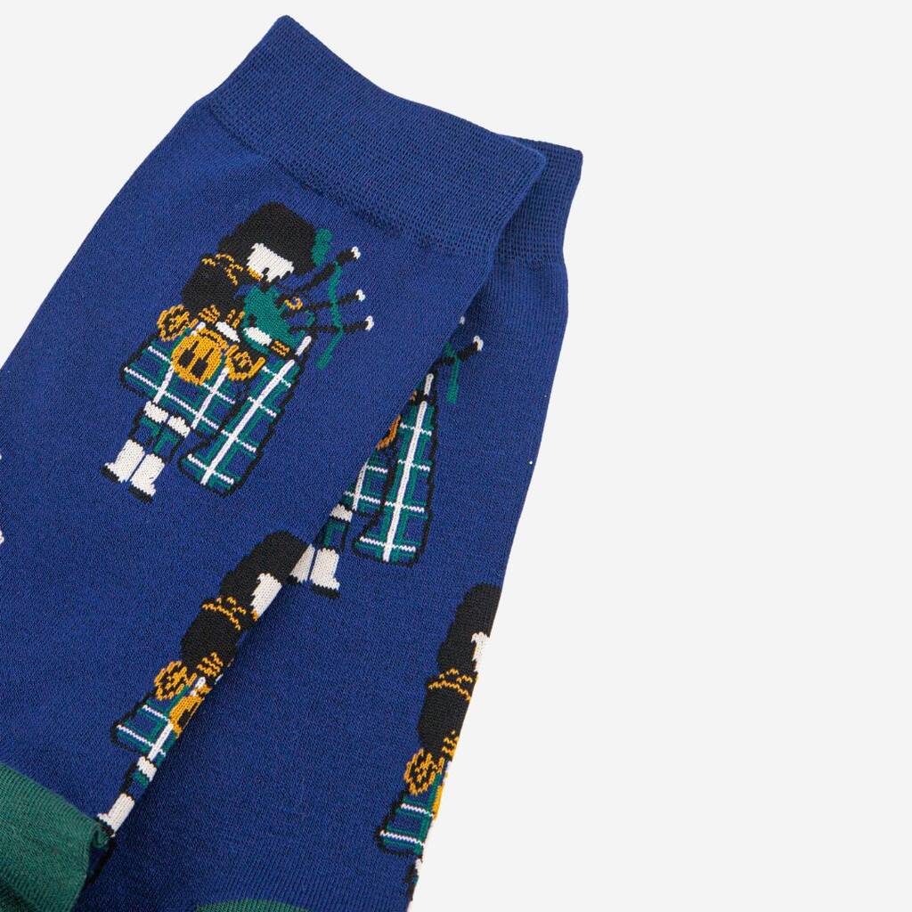 Men's Scottish Piper Bamboo Socks in Blue Green