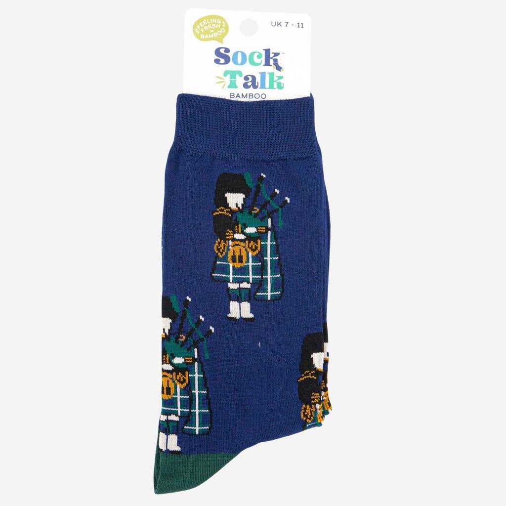 Men's Scottish Piper Bamboo Socks in Blue Green