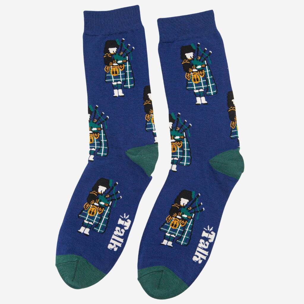 Men's Scottish Piper Bamboo Socks in Blue Green