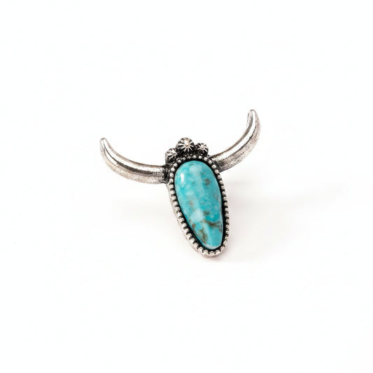 Boho Turquoise Pin Badge With Horns