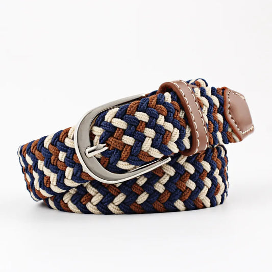 Elasticated Belt - Multi- Coloured - Navy, Beige, Brown