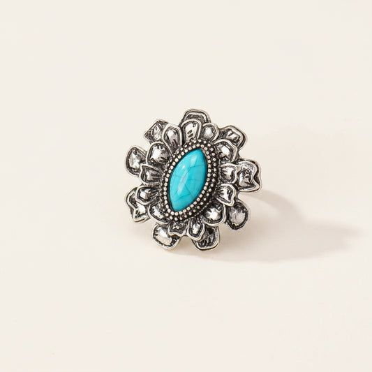 Boho Oval Flower Turquoise Pin Badge