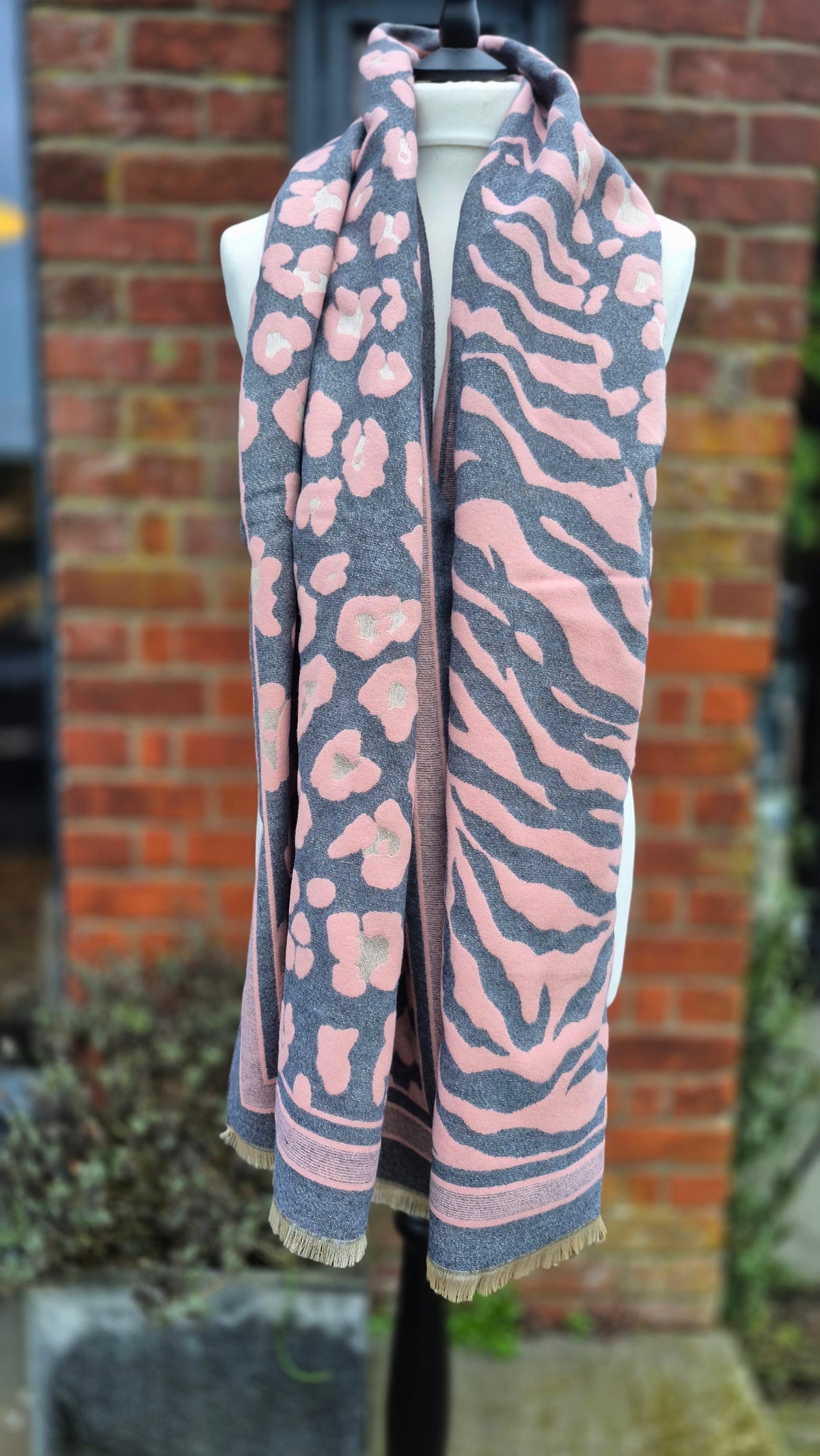 Soft Pink And Grey Animal Print Warm Scarf