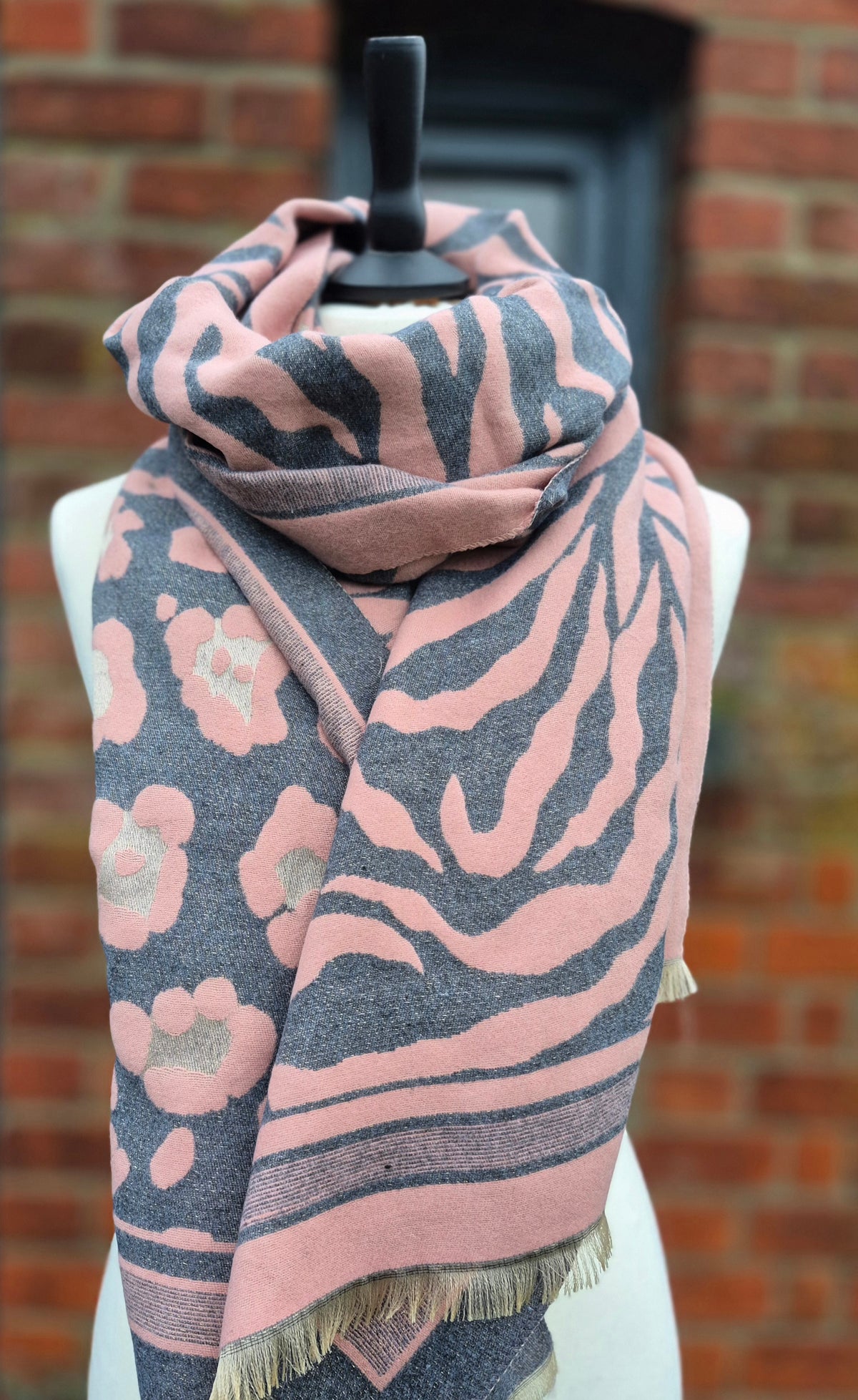 Soft Pink And Grey Animal Print Warm Scarf