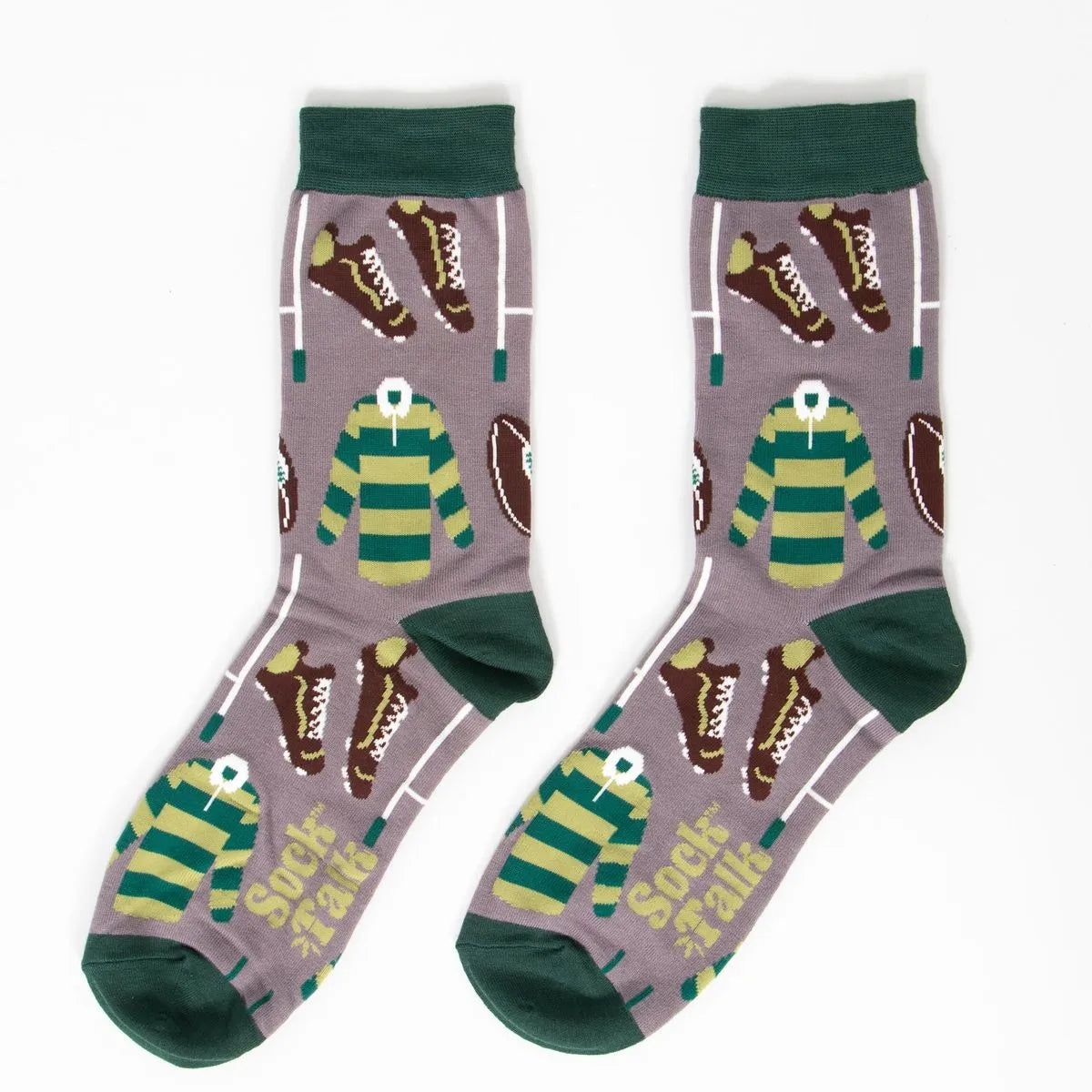 Men's Bamboo Socks - Grey/Dark Green, Rugby